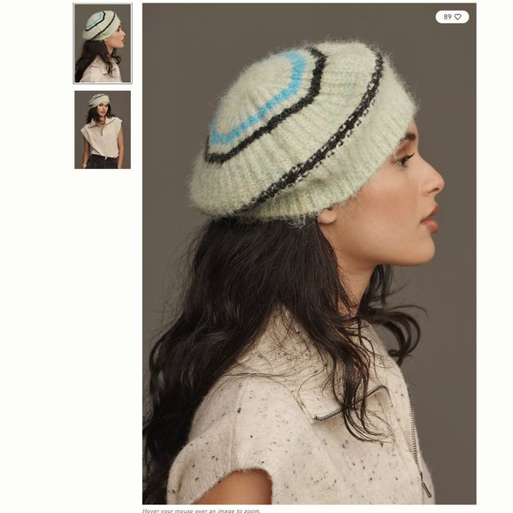 ? By Anthropologie Green Wool Blend Graphic Knit Beret NWT main image 8
